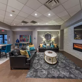 Resident lounge with fireplace