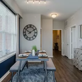 Dining room with a large window