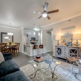 Living Room with Kitchen and Dining Area