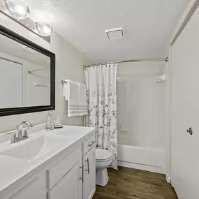 A bathroom with a bathtub