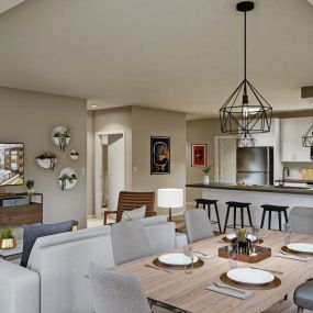 Bright Dining Area with Kitchen and Living Room View
