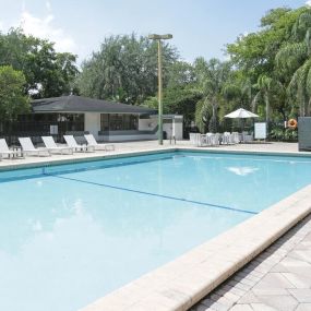 swimming pool with sundeck and lounge chairs