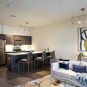 Living Room and Kitchen Area at The Met at Metro Centre Apartments