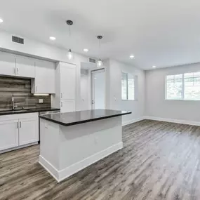 Kitchen and living area at The Vineyard Apartments