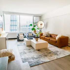 Living Room with brown couch