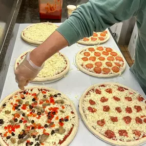 Making our homemade pizzas