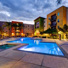 arizona state student apartments pool at night