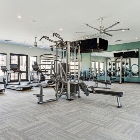 24-hour fitness center and yoga studio.