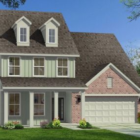 Drayton home plan two story home with brick and siding in DRB Homes at Smith Farm Single Family and Townhomes community