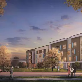 building exterior with sunset