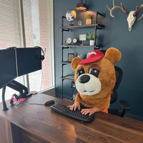 While Zach was in a life insurance meeting, the Good Neighbear stepped in to answer customer calls ????