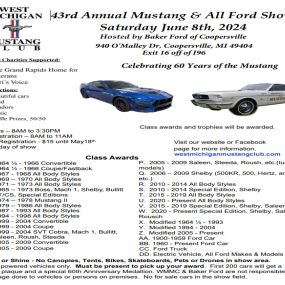 Come see us tomorrow in Coopersville as we sponsor the 2024 West Michigan Mustang Clubs annual car show.