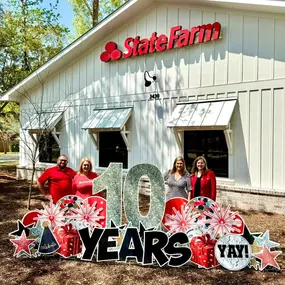 Celebrating 10 years as a proud State Farm agent—and nearly 15 years with a company that feels like family! Serving the Johns Island community has been an incredible journey, made possible by my exceptional team, our amazing customers, and the support of loved ones. 
Thank you to my dedicated team for your passion, to my customers for your trust and loyalty, and a special thanks to my husband, Nick Adams, and his little helpers for their creativity in decorating for this milestone along with the