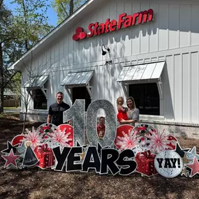 Celebrating 10 years as a proud State Farm agent—and nearly 15 years with a company that feels like family! Serving the Johns Island community has been an incredible journey, made possible by my exceptional team, our amazing customers, and the support of loved ones. 
Thank you to my dedicated team for your passion, to my customers for your trust and loyalty, and a special thanks to my husband, Nick Adams, and his little helpers for their creativity in decorating for this milestone along with the