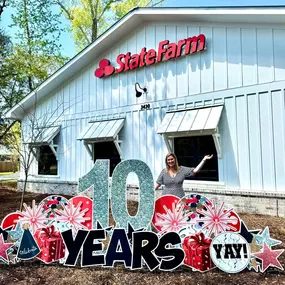 Celebrating 10 years as a proud State Farm agent—and nearly 15 years with a company that feels like family! Serving the Johns Island community has been an incredible journey, made possible by my exceptional team, our amazing customers, and the support of loved ones. 
Thank you to my dedicated team for your passion, to my customers for your trust and loyalty, and a special thanks to my husband, Nick Adams, and his little helpers for their creativity in decorating for this milestone along with the