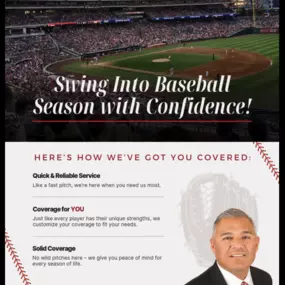 Baseball season is in full swing! Just like your favorite team, we’re here to help you make the right plays. Ready to hit a home run with your insurance? Let’s chat and ensure you’re covered for whatever life throws your way!