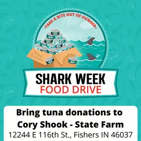 We're collecting non-perishable donations for Shark Week! Bring your donations to 12244 E. 116th St., Suite 100 between 9 a.m. and 6 p.m. this week or next week to benefit families in Hamilton County through the Come to Me Food Pantry.