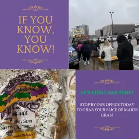 If you know, you know! It's king cake time! Stop by our office today to grab your slice of Mardi Gras!