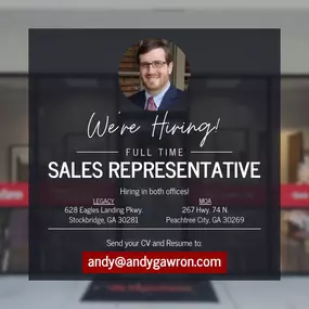 Looking for an exciting new opportunity? We’re hiring full-time Sales Representatives for both our Legacy and MOA offices!  If you’re motivated, passionate about helping people, and ready to work in a fast-paced environment, we’d love to hear from you!
To apply, email your resume and cv to andy@andygawron.com. We can’t wait to meet you!