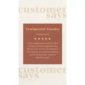 Testimonial Tuesday: Our customers share their experiences highlighting what we can bring to you! Give us a call to get a quote today!