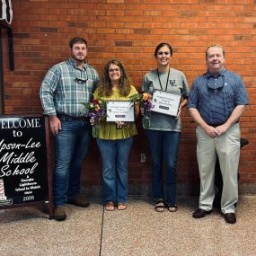 Proud to sponsor The Knight Kulture Teacher and Staff of the Month! August Teacher of the Month: Kathleen Burkett and August Staff Member of the Month: Laura Mallory. Congratulations!!
Pictured are Cole Conner, Paul Sheets State Farm, Mrs. Burkett, Mrs. Mallory and Paul Sheets.