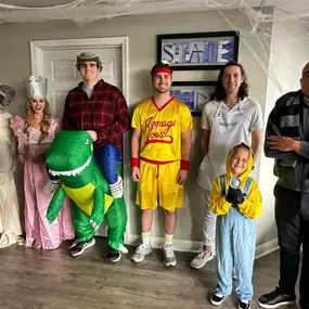 Wishing you all a happy and safe dress-up day from your friends @mannystatefarm!  Which one is your favorite?  Caylee (scary lady),  Debbie (Glinda),  Isaac (Dino rider),  Chase (Dodgeball champ),  Zach (“Flop”),  Mia (minion), or Matthew (Gru)?  Be sure to share your costumes with us! #yourmanny #statefarm #oxfordal #lovewhereyoulive