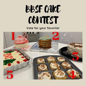 Thank you to all who voted, we appreciate your help! 
THE WINNER BY WAY OF PRESENTATION IS CINDY LOVETT WITH HER PEPPERMINT CUPCAKE and WINNER BY WAY OF TASTE IS TRAVANNI JACOBS WITH HER VANILLA COCONUT CREAM CAKE. 
Big thank you to all of our voters, big thanks to our great friend Charity Moore - State Farm Agent for taste voting and big congrats to our winners! 
To kick off the Christmas season and in honor of National Cake Day BBSF had a bake-off! Please vote on your favorite per appearance o