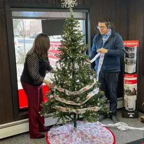 Getting ready for the holidays at Morgan Parker State Farm Insurance agents Longmont office