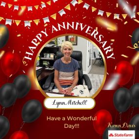 ⭐Happy Anniversary, Lynn!!⭐
We are wishing Lynn a Happy 14th  Anniversary at Davis Insurance Agency‼️ She is a TRUE ASSET to our State Farm Family‼️ Lynn is our Customer Relations Expert!!  Thank you, Lynn, for all you do! Cheers to many more successful years!!