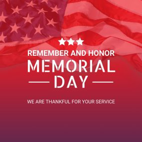 We are closed today in observance of the Memorial Day holiday. We are grateful to all who served and gave their lives for our freedom.