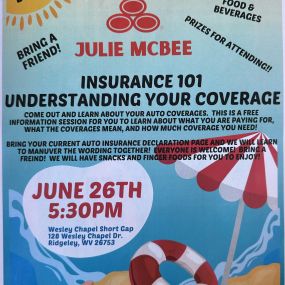 This is the perfect time to come out and ask all those questions you have about your insurance! You do not have to be a State Farm customer to attend! All are welcome!