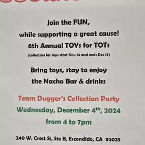 Our 6th annual Toys for Tots drive is here! ???? Drop off toys from Nov 14-Dec 13 or join us in person on Dec 4th. Together, we’ll brighten the holidays for local families!