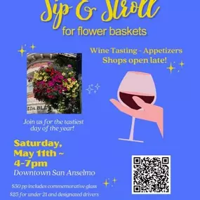 Save the date! I love supporting the Flower Baskets, and hope to see you at this year's Sip & Stroll on May 11th!