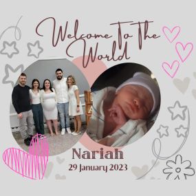 Congratulations to Robert and Amy on the arrival of their very first grandchild, Nariah! Wishing you guys a lifetime of pure joy with your gorgeous granddaughter.