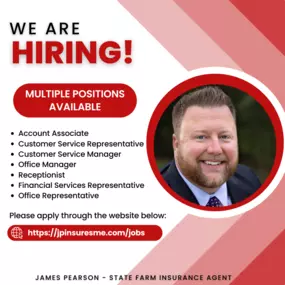 We are looking to expand our team! Come join the fun at the James Pearson State Farm Insurance agency!