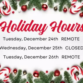 This season, we’re here to help when you need us! Please note our adjusted hours:

12/24: Working remotely
12/25: Closed
12/26: Working remotely
Wishing you a safe and joyful holiday season from all of us at Mike Haight Insurance.