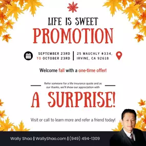 Celebrate the arrival of fall with our Life is Sweet promotion! ???? From September 23rd to October 23rd, refer someone for a life insurance quote, and we’ll show our appreciation with a surprise!