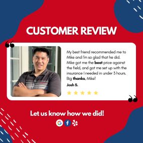 A five-star experience captured in one frame! Thank you, Josh, for choosing our insurance agency and letting us protect what matters most.