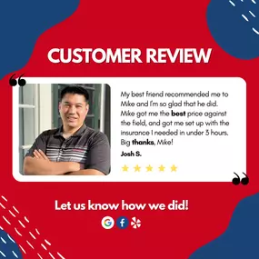 A five-star experience captured in one frame! Thank you, Josh, for choosing our insurance agency and letting us protect what matters most.