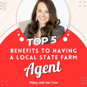 There are many benefits to having your own State Farm Agent for your insurance needs, but here are our top 5:

1️⃣ The guarantee that you are working with someone you know is licensed and experienced
2️⃣ Direct and personal customer service
3️⃣ An agent that will respond and be there quickly when the unthinkable happens
4️⃣ The guarantee that your support of a small business goes back into the local community through donations, sponsorships, and community involvement
5️⃣ The backing by a 100+ ye