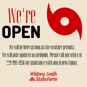 August 5th, 2024:
Our team is in the office this morning and available to serve you! We will be here today as long as the weather permits and will update accordingly.

We pray everyone stays safe in the storm. However, should you need to file a claim, please call or text our office team at (229) 985-1936 so we can assist you.