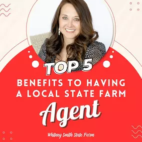 There are many benefits to having your own State Farm Agent for your insurance needs, but here are our top 5:

1️⃣ The guarantee that you are working with someone you know is licensed and experienced
2️⃣ Direct and personal customer service
3️⃣ An agent that will respond and be there quickly when the unthinkable happens
4️⃣ The guarantee that your support of a small business goes back into the local community through donations, sponsorships, and community involvement
5️⃣ The backing by a 100+ ye