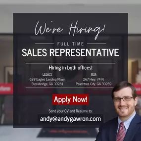 Looking for an exciting new opportunity? We’re hiring full-time Sales Representatives for both our Legacy and MOA offices! ???? If you’re motivated, passionate about helping people, and ready to work in a fast-paced environment, we’d love to hear from you!
To apply, email your resume and cv to andy@andygawron.com. We can’t wait to meet you!