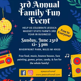 If you haven't gone over to our event page check it out! 3rd Annual Family Fun Event! We are having our Family Fun Event again this year and will post and keep everyone updated on the details over there.

Info is below as well! We can't wait for our Party!