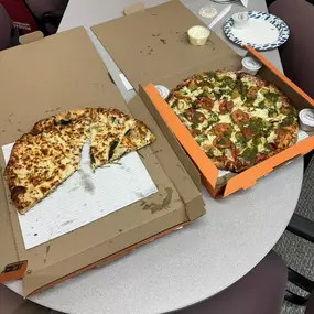 Today is National Pizza Party Day! So naturally we got some delicious pizza from Cottage Inn Pizza and as always it was ???? I couldn’t wait to take a picture until after I already dived into it ???? if that tells you how impatient and hungry I was!

Also I want to argue what makes eating just some pizza versus a pizza PARTY? is it the ballon’s?? Is it the added ice cream?? Well we collectively decided it’s the people, having a group is the party, so even though we are working it’s still a party