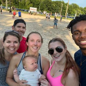 Beautiful evening playing sand volleyball as a team. Even baby Grayson enjoyed himself, can’t you tell by his facial expression and sleeping?!