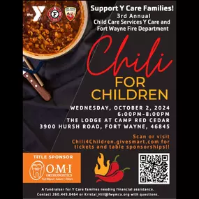 Come support Y Care Families at Chili for Children- Wednesday October 2nd, 2024 6pm- 8pm!