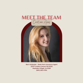 Meet our team member, Caitlinn! 
Born and raised in the Valley, I’ve been in LA my entire life. I have been working as a State Farm customer service representative for 5 years and love taking care of customers. I am always happy to help with a service issue. My hobbies include spending time with my Lab – Billy, working on various art projects, and fashion. I also enjoy camping with my family and binge-watching shows.