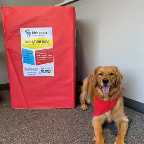 Our annual coat drive is right around the corner! Each year we partner with Kids Coats to collect jackets, boots and winter gear for those in need. Our box was dropped off yesterday, so of course our office pup Rosie had to stop by for a quick picture!