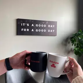 Coffee clinks for Thursday! Our team basically doesn't function without a morning cup of coffee. Want a cool #StateFarm mug like these ones?! Stop by our office for a free Personal Price Plan. We'll send you home with your quote and a mug of your choice!